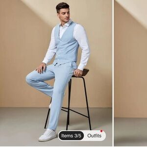Light Blue Vest & Suit Pant Set
